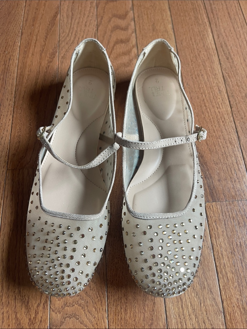 Time and Tru Cream Studded Mary Jane Flats